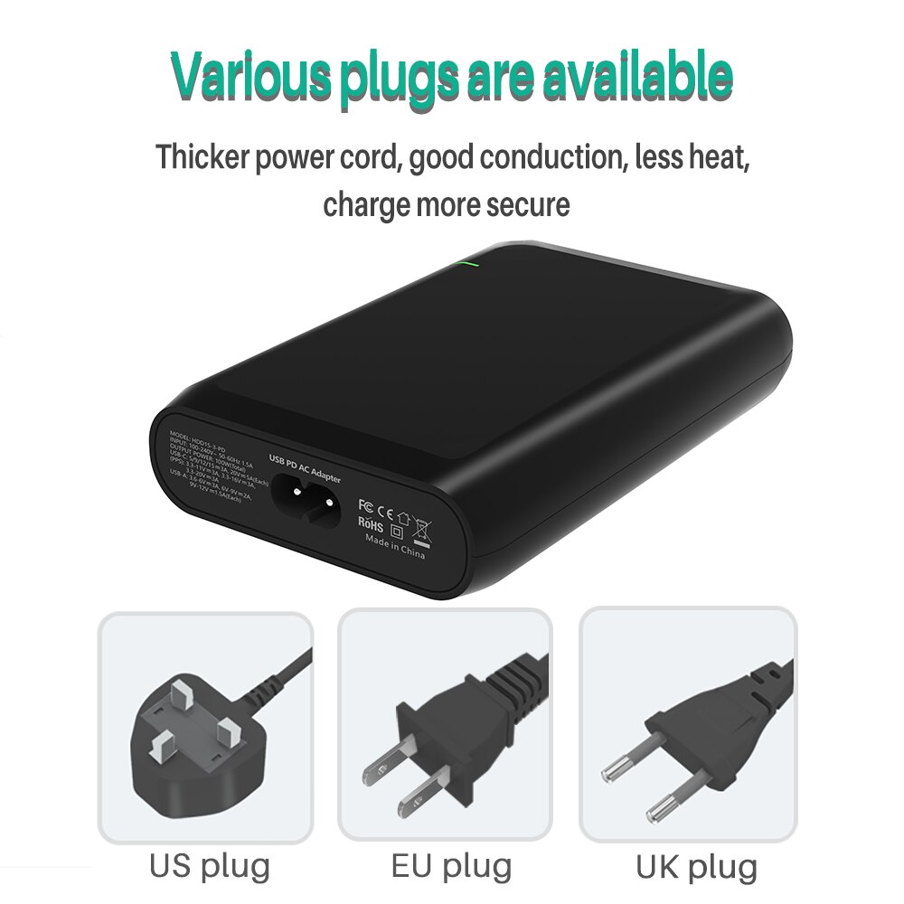 Cargador de pared PD 100W GaN 5 USB tipo C pantalla led carga rápida 4,0 para MacBook Air iPad iPhone 11 Pro Samsung Huawei ASUS