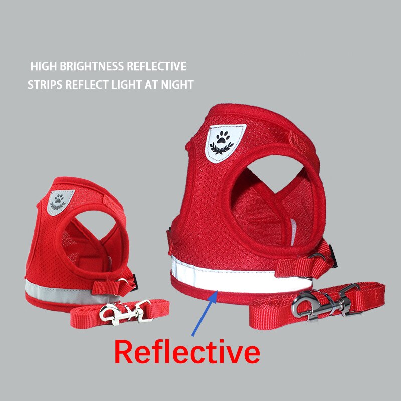 Reflective Cat Dog Adjustable Harness Vest Walking Lead Leash Nylon Mesh Kitten Puppy Leads Pet Clothes Chest Strap