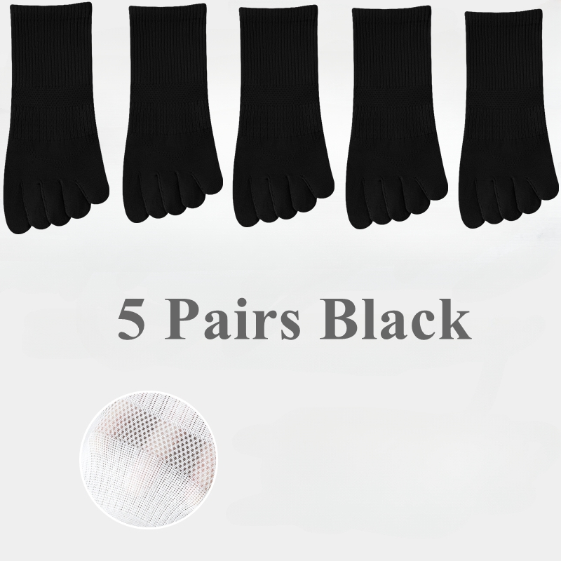 5 Paar Katoenen Teensokken Dames - Lage Sokken met Losse Tenen - Anti-slip Mesh Zomersokken: Zwart