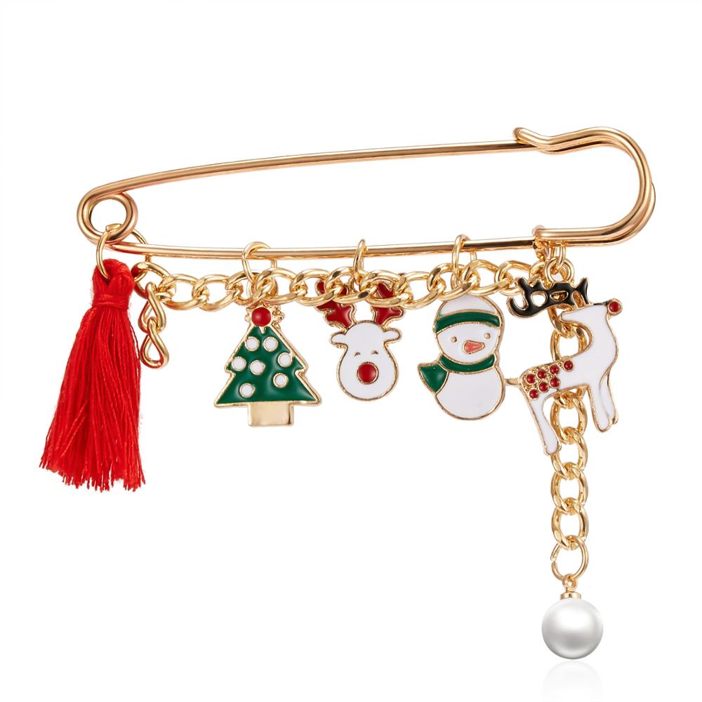 Weihnachten Brosche Stifte Santa Claus Weihnachten Baum Quaste Perle Anhänger Brosche Elch Glocken Glocken Schneemann Glocken Schneeflocke Weihnachten Brosche: 2
