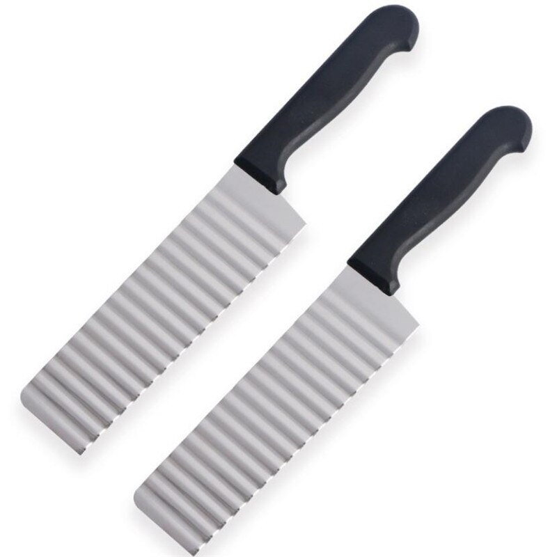 Long Stainless Steel Potato Chip Slicer Dough Vegetable Fruit Crinkle Wavy Slicer Knife Potato Cutter Chopper French Fry Maker