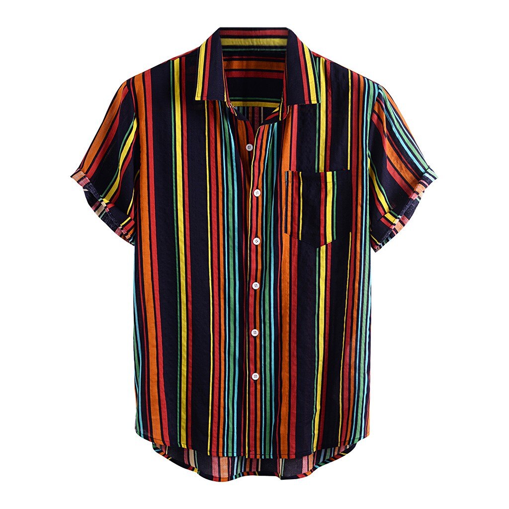 Rayure impression été chemises Streetwear grande taille Style ethnique hommes Blouse hawaïenne décontracté hommes chemise homme