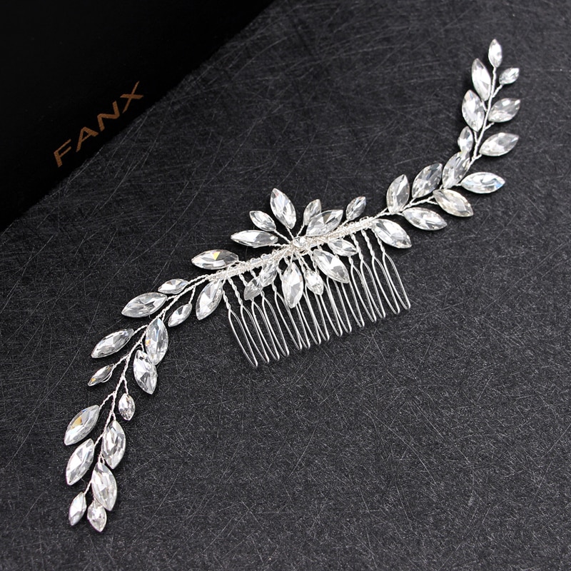 modisch silber farbe kristall braut kopfschmuck luxus strass braut haar kamm für frauen stirnband hochzeit haar schmuck