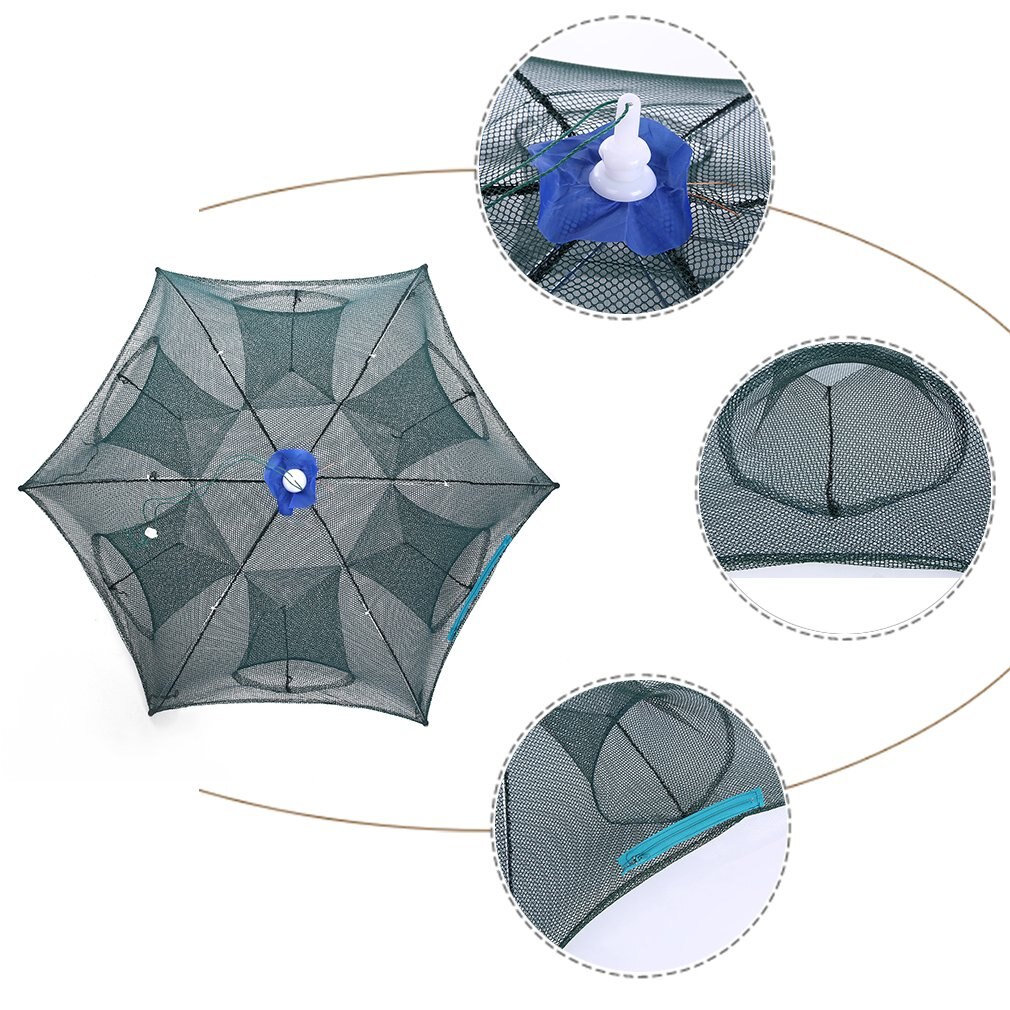 Folded Portable Hexagon 6 Hole Automatic Fishing Shrimp Trap Fishing Net Fish Shrimp Minnow Crab Baits Cast Mesh Trap Sales