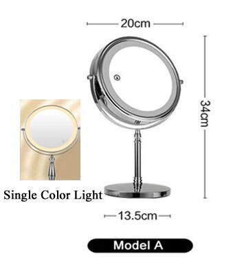 Big Size 8Inch Dubbelzijdig Vanity Make Geleid Spiegel 3X Vergroting, 3 Kleuren Touch Control, tafelblad Cosmetische Spiegel: Mod A-Single color