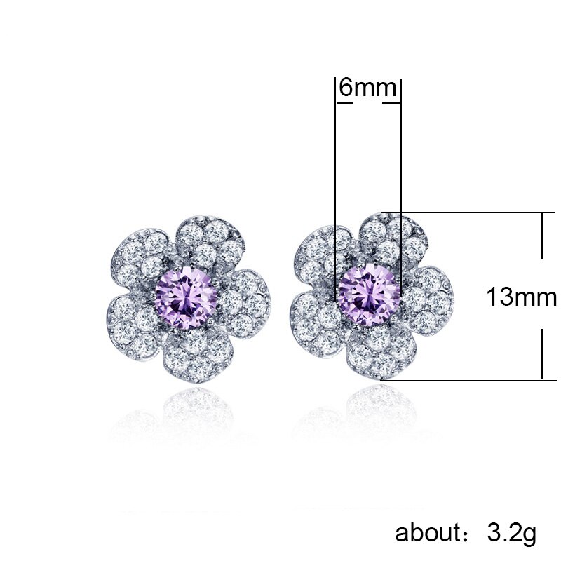 Huitan-pendientes de planta romántica para niña, con forma de flor pequeña Simple con forma de flor, aretes de tuerca de circón cúbico blanco rosa claro