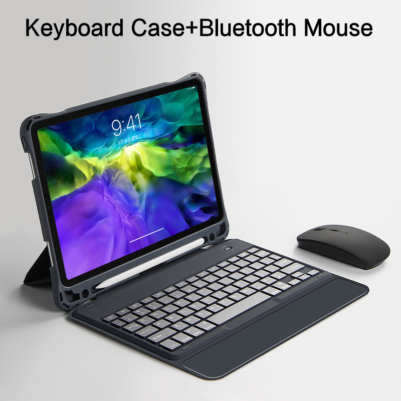 AJIUYU etui na klawiaturę do ipada Pro 11 cali 2018 Tablet bezprzewodowa oddzielna klawiatura Bluetooth air4 10.9 cala ochronna inteligentna okładka: grey keyboard mouse