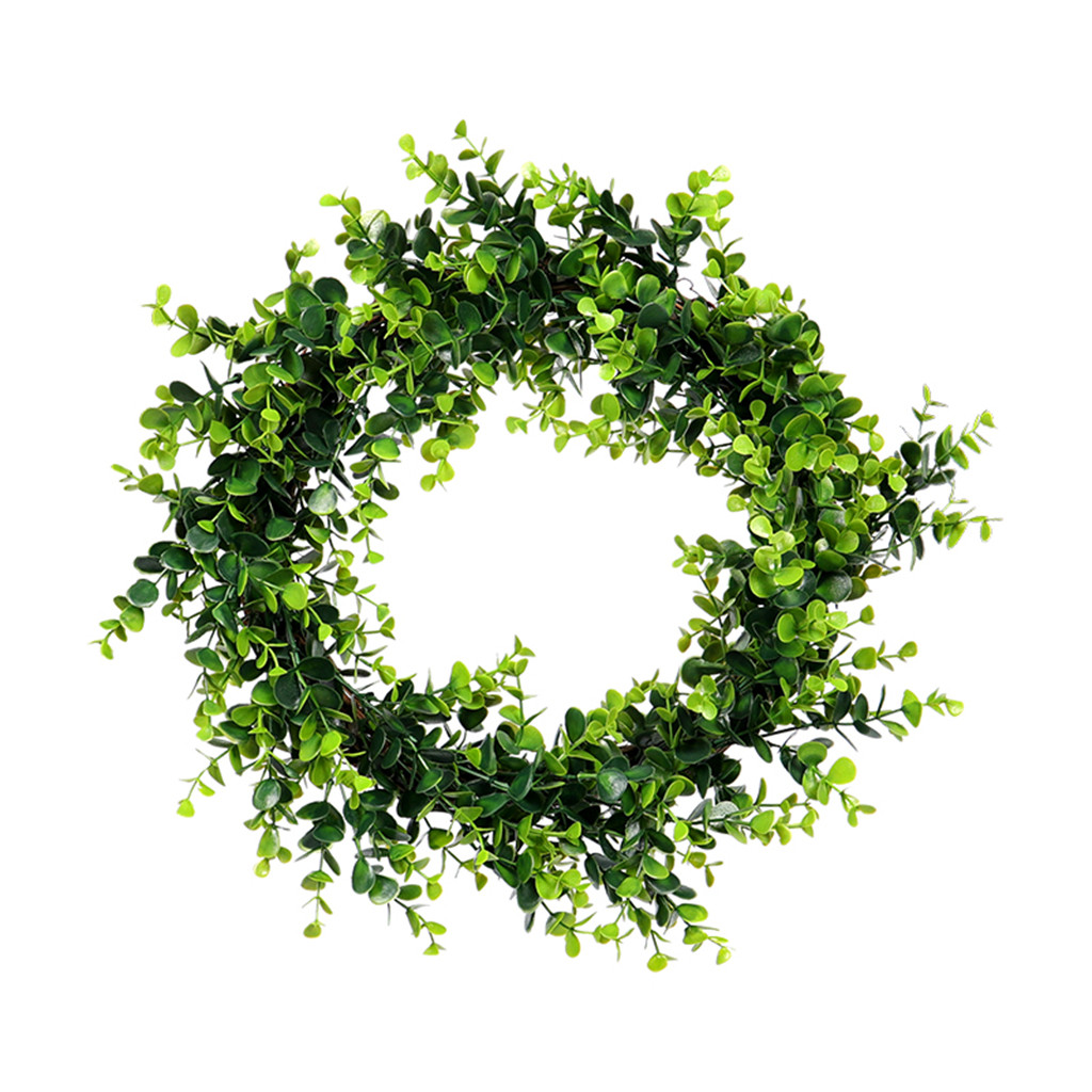 Artificial green leaf eucalyptus leaf wreath 30 cm simulation clover wreath outdoor green wreath front door wall decoration