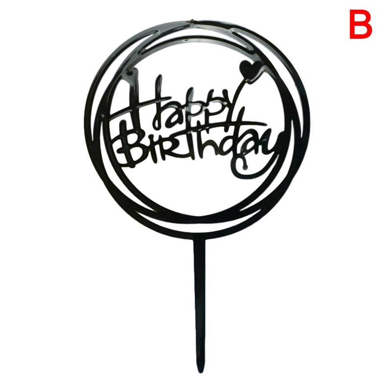 1pc glitter feliz aniversário bolo topper acrílico carta preto cor de ouro bolo topo bandeira decoração crianças aniversário festa de casamento suprimentos: B