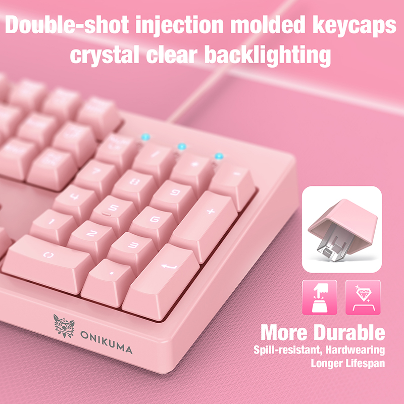 Onikuma Toetsenbord En Muis Gamer Kit Backlit Toetsenbord Roze Toetsenbord Stille Leuke Computer Gaming Muis Voor Pc Home Office Laptop