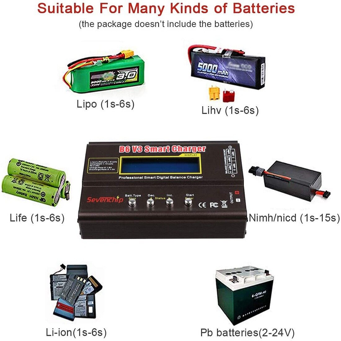 Chargeur de batterie LiPo 1S-6S 80W, décharge numérique pour batterie Li-ion Life NiCd NiMH LiHV PB + alimentation