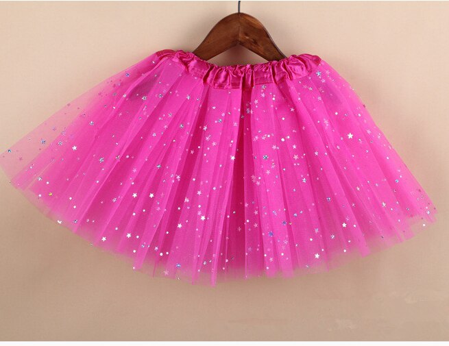 Børn baby stjerne glitter dans tutu nederdel til pige paillet 3 lag tyl lille barn pettiskirt børn chiffon sorte nederdele: Rosenrød