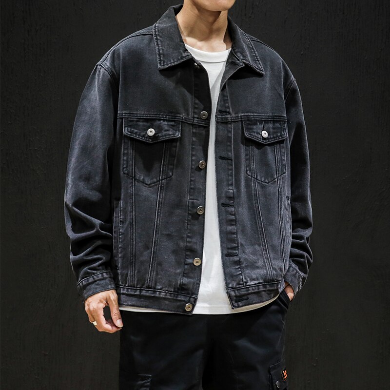 Autumn classic men denim jacket black retro loose casual youth popular denim top jeans jacket coat 5XL