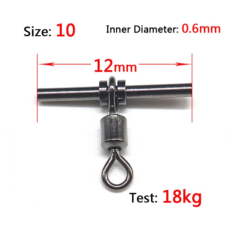Minfishing-grúa de línea cruzada giratoria de 3 vías, conector de gancho de pesca de acero inoxidable, níquel negro, 25 unids/lote: Size 10