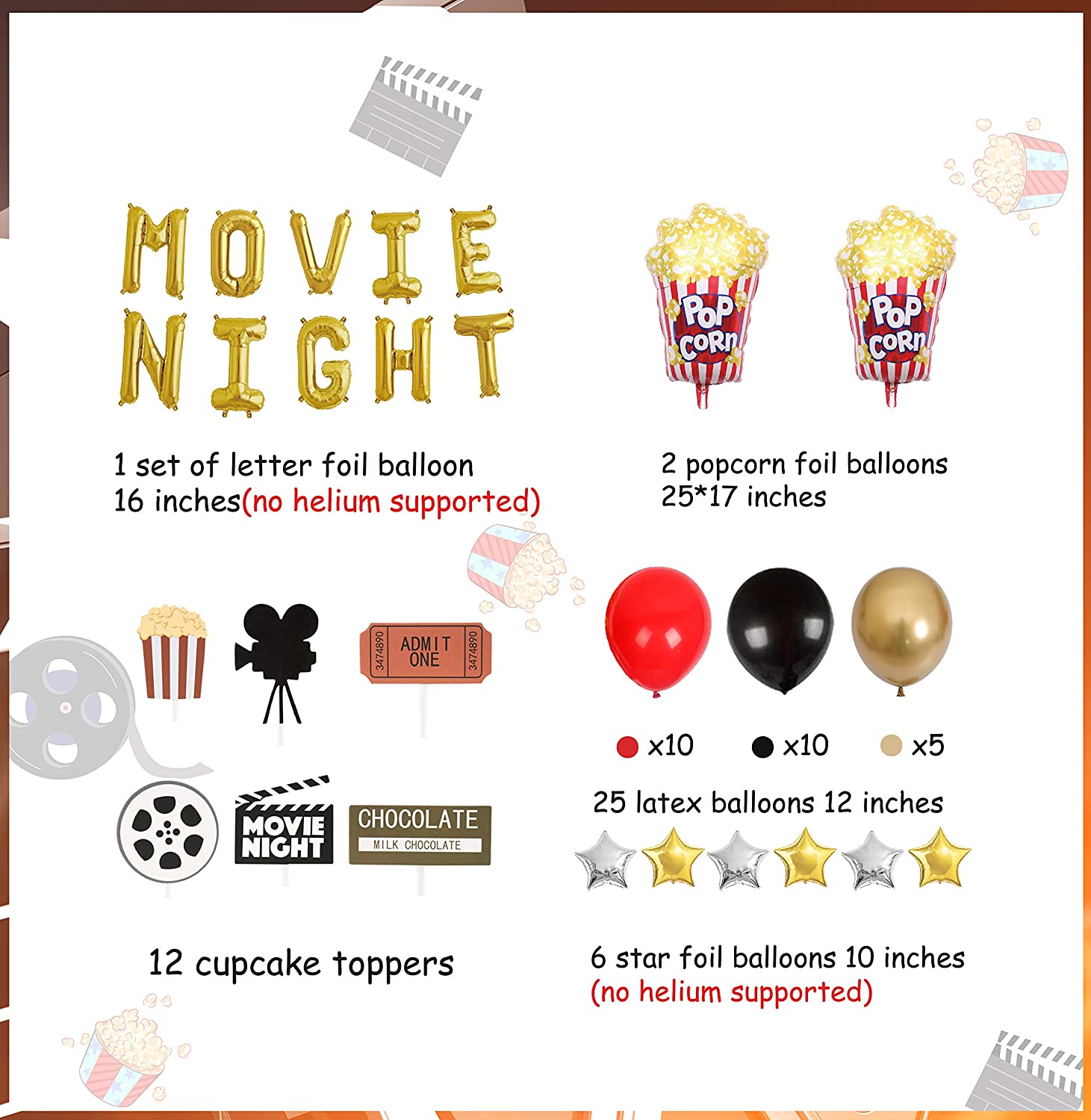 Movie Night Themed Party Decoration Hollywood Red Carpet Party Supplies Foil Balloon For Oscar Party Event Awards Night Ceremony