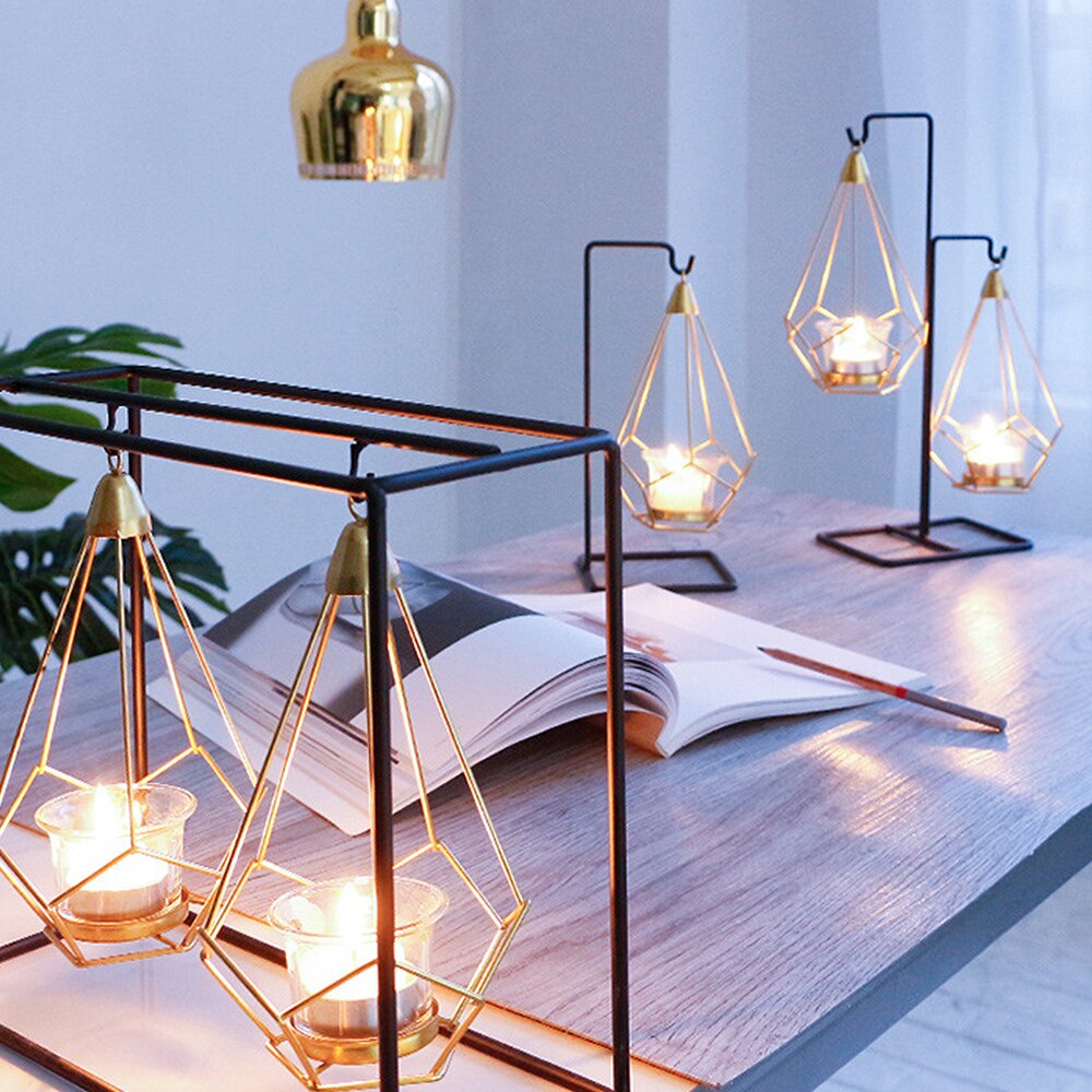 Scandinavische stijl geometrische gouden glazen ijzeren kaarsenhouder kandelaar voor kopjes kaarsen thuis bruiloft decoratie accessoires