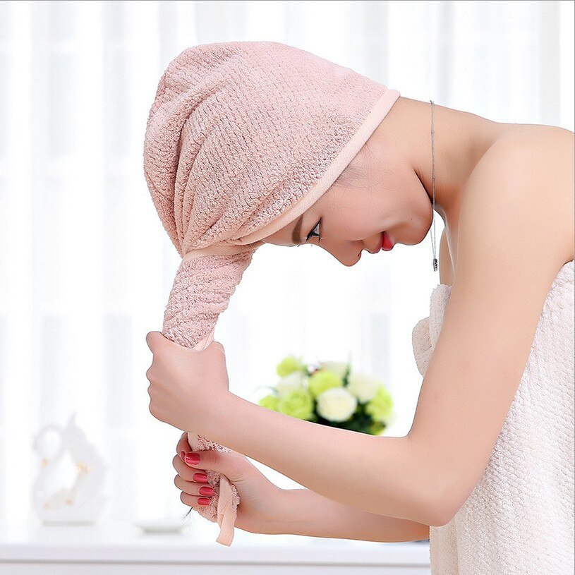 Color sólido del pelo de las mujeres Toalla de terciopelo de Coral de baño súper absorbente de secado rápido Toalla de baño de microfibra cabello seco de salón toallas: Rosa