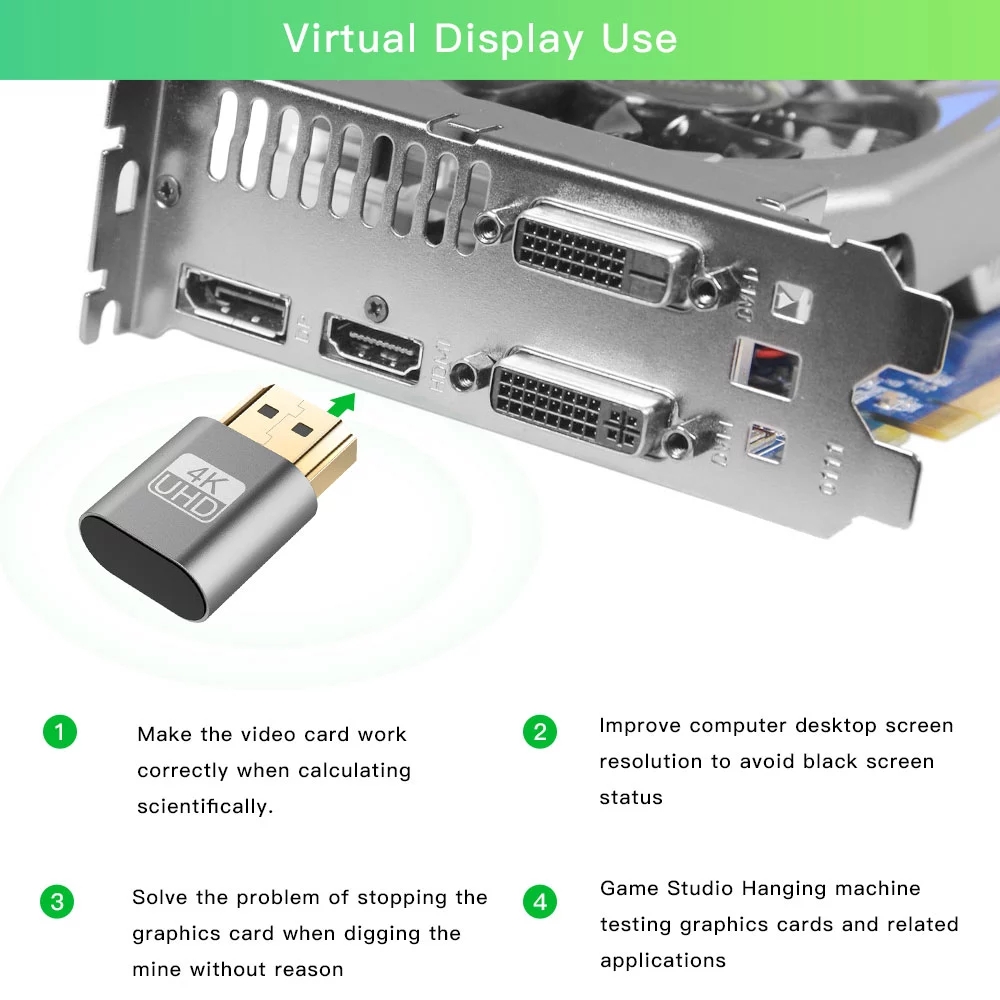 VGA HD-compatible Virtual Display Adapter 4K DDC EDID Display Cheat Virtual Plug Dummy Emulator Adapter Video card Lock plate