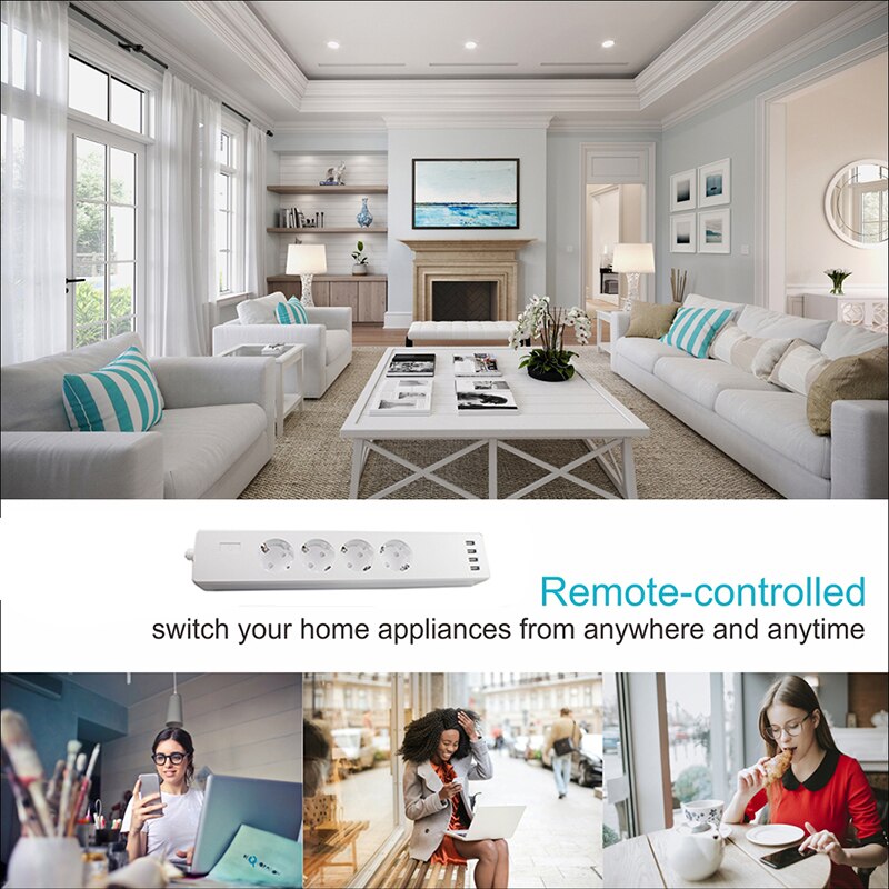 Multiple Socket With USB EU Smart Power Strip Home Wireless Remote Control Work With Tuya Smartlife Alexa Google Home