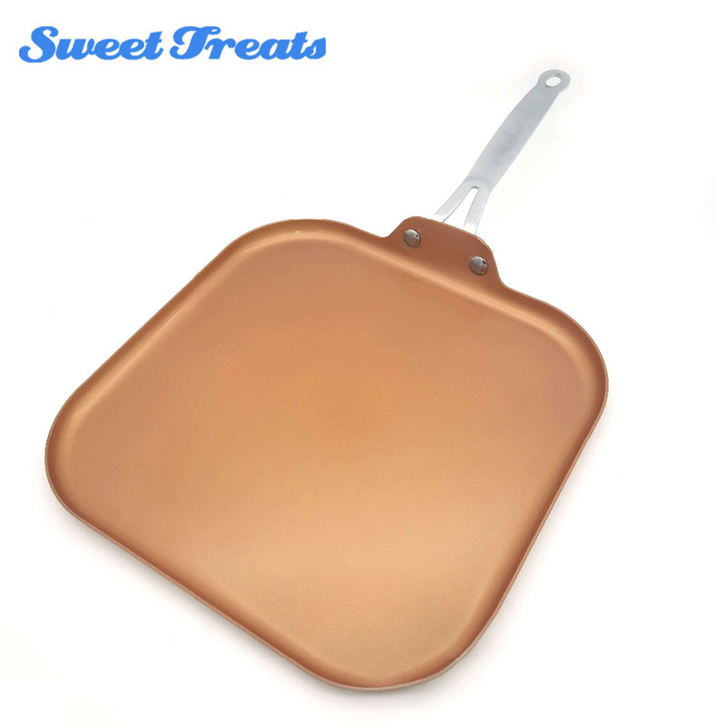 Sweettreats Square Nonstick Copper Ceramic Griddle Pan 11-Inch Nonstick Copper Ceramic Coating Pan With Stainless Steel Handle