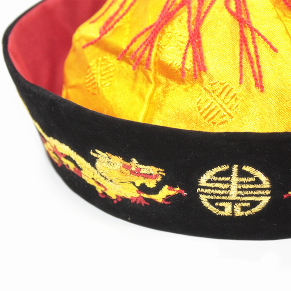 Sombrero chino con de dragón, gorro con estampado de los caballeros de la dinastía Qing Tang, Estilo Vintage chino tradicional, 201-093