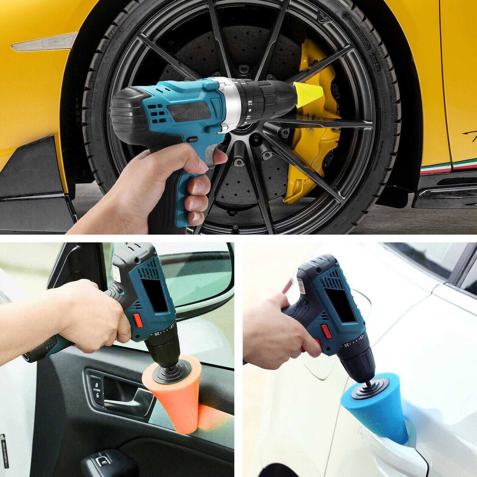 14pcs Car Polishing Kit M14 Drill Adapter Buffing Pad 1/3''/6mm Wheel Polishing Cone Car Body Wheel Tools Car Cleaning Tool Set