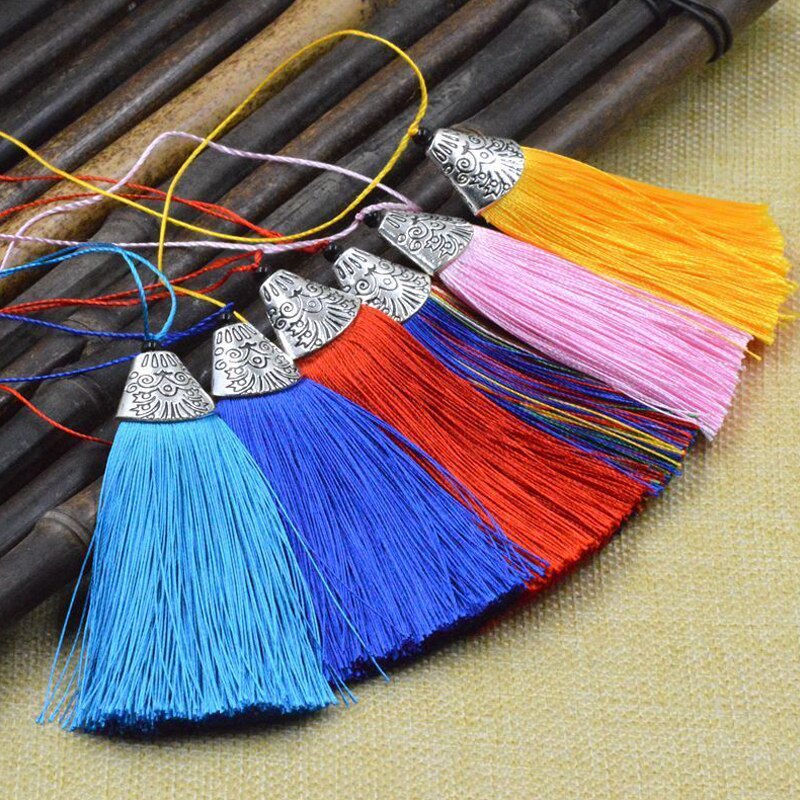 5Stck Gemischte Farbe 8cm Hängenden Seil Seide Quasten Randbereich NäHenne Knall Quaste trimmen Schlüssel Quasten Für Diy Verschönern vorhang Zubehör