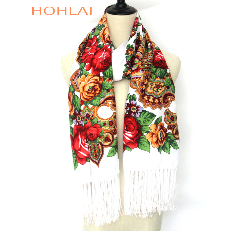 Foulard Long Femme à Franges - Imprimé Floral - Mélange Coton - Plus de 175cm