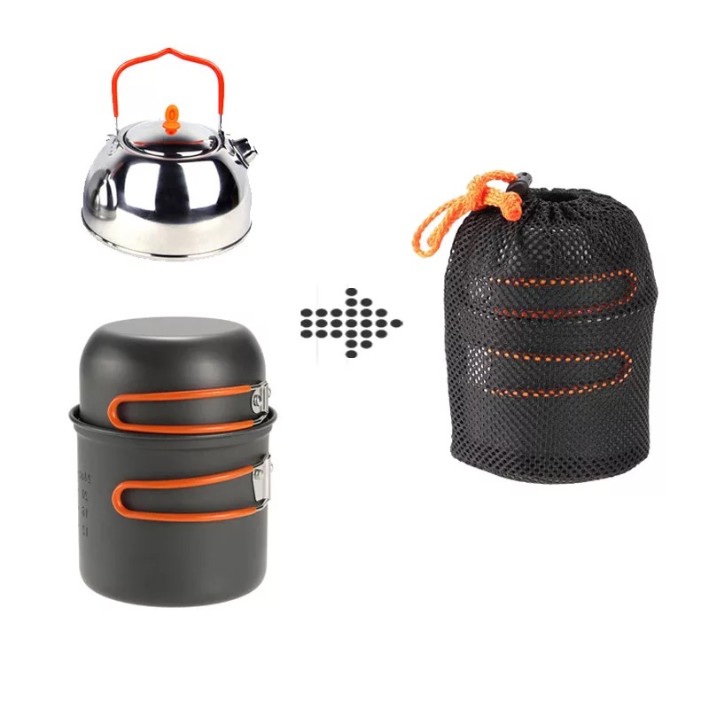 K&a utomhus 3 st gryta panna vattenkokare set camping kokkärl gryta picknick set handtag pan camping servis te vattenkokare för gasspis