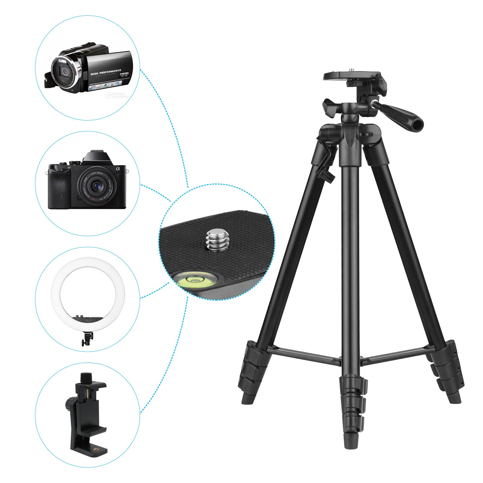 Trépied 53 pouces Vlog Kit ensemble de photographie pour Smartphone trépied + lumière LED + Microphone + Clip pour Smartphone + télécommande pour Vlog