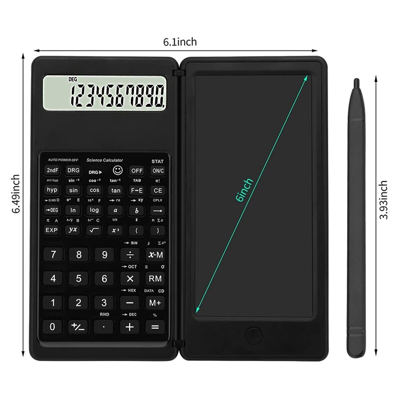 Scientific Calculator 10-Digit LCD Display Engineering Calculator with Writing Tablet for High School and College