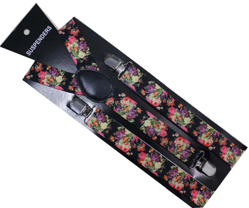 Fashionable 1 Inch Wide Adult Adjustable Clip On Floral Suspenders Flower Braces For Womens Ladies