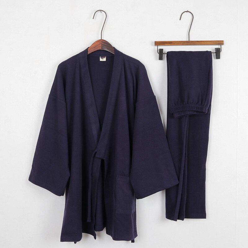 Japonés estilo Retro de algodón de los hombres pantalones de pijama conjunto antiguo tradicional Albornoz de Kimono trajes Hanfu dormir y salón