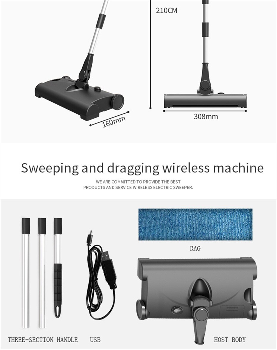Balai électrique sans fil aspirateur maison intelligente électrique balayeuse 2 en 1 Handpush sec humide balayeuse vadrouille USB charge