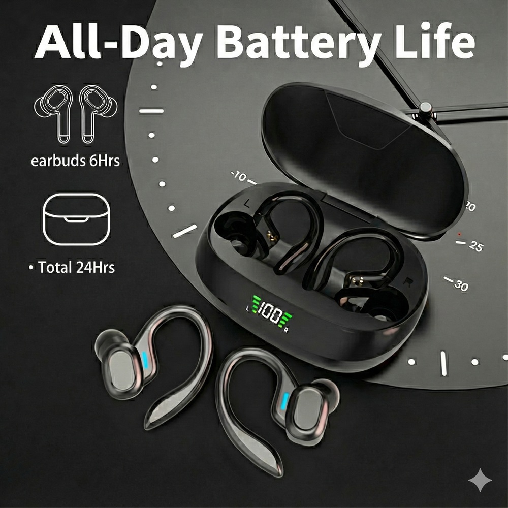 Cuffie stereo bluetooth wireless originali con gancio auricolare, auricolari sportivi impermeabili per allenamento, sport e corsa