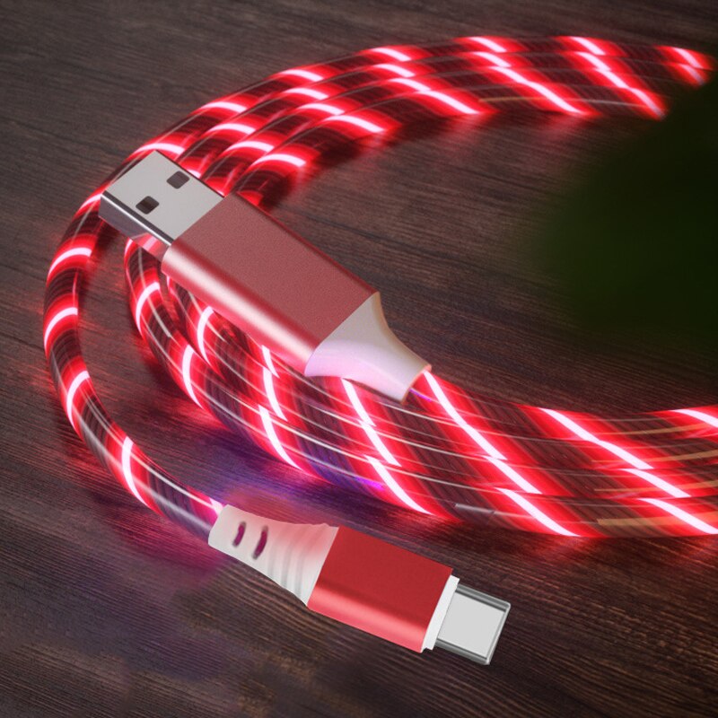 Glow LED Lighting Fast Charging Cable For Huawei P30 Lite P20 P10 Mate 10 20 P40 Lite P30 Pro P Smart Honor 8X iPhone X XS: Red / For Type-C