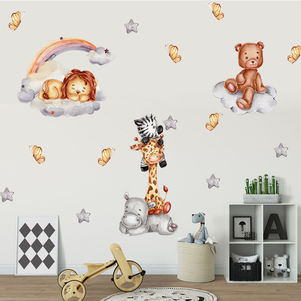 Schattige beer muurstickers voor kinderkamers jongens meisjes babykamer decoratie kind behang dier kinderkamer decor zelfklevend vinyl: Coffee