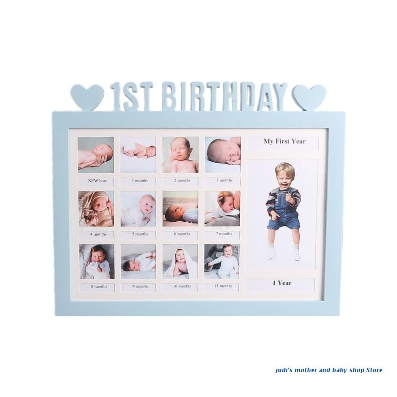 67JC First Year Photo Moment Baby Keepsake Frame DIY 0-12 Month Picture Display Plastic Collage Frame for Mom Parents: Light Blue