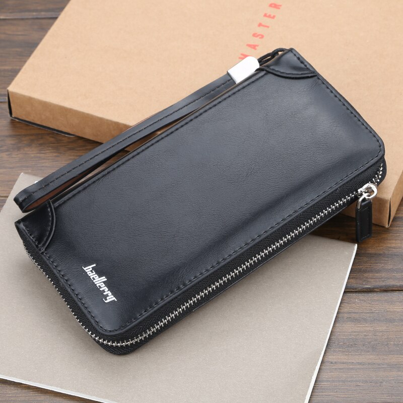 Baellery portefeuille hommes longs portefeuilles en cuir fermeture éclair hommes portefeuille mâle pochette porte-carte décontracté téléphone argent sac à main