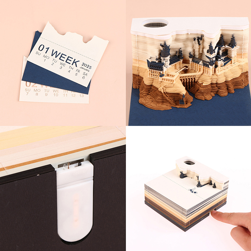 Tijdstuk Kalender 2026 Bureaukalender Met LED-licht 3D Tear-away Kalender Papier Carving Art Memo Pad Kladblok Cadeau Kerstmis