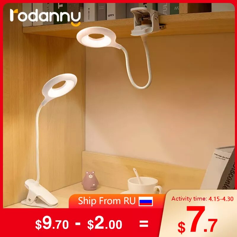 Rodanny ledet skrivebordslampe ta på klipp studie svanehals skrivebord usb bordlampe oppladbar til låve 3 nivåer dimming