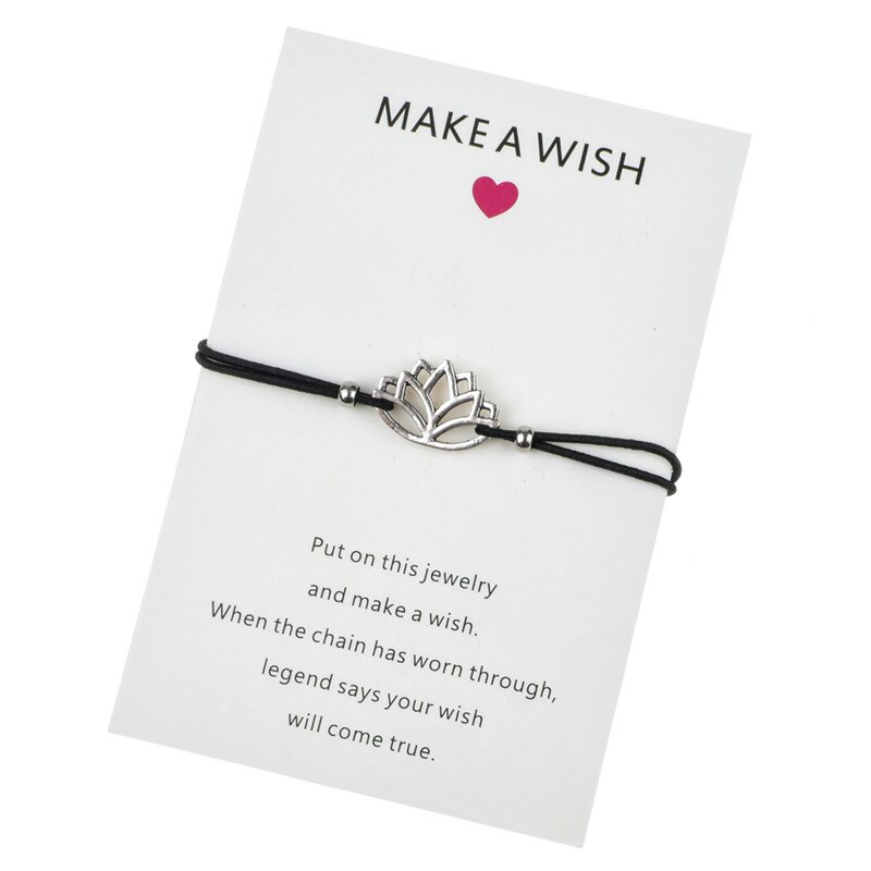 Een wens Papieren Kaart Handgemaakte Gevlochten Touw Ketting Armband Schildpad Boom van Het Leven Charms Armband voor Vrouwen Mode-sieraden: Flower