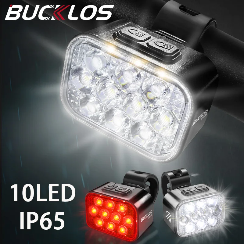 BUCKLOS Bike Lamp Set 1100mAh 350mAh Bicycle Front Tail Light USB Rechargeable Bicycle Headlight Taillight Ultralight Lights
