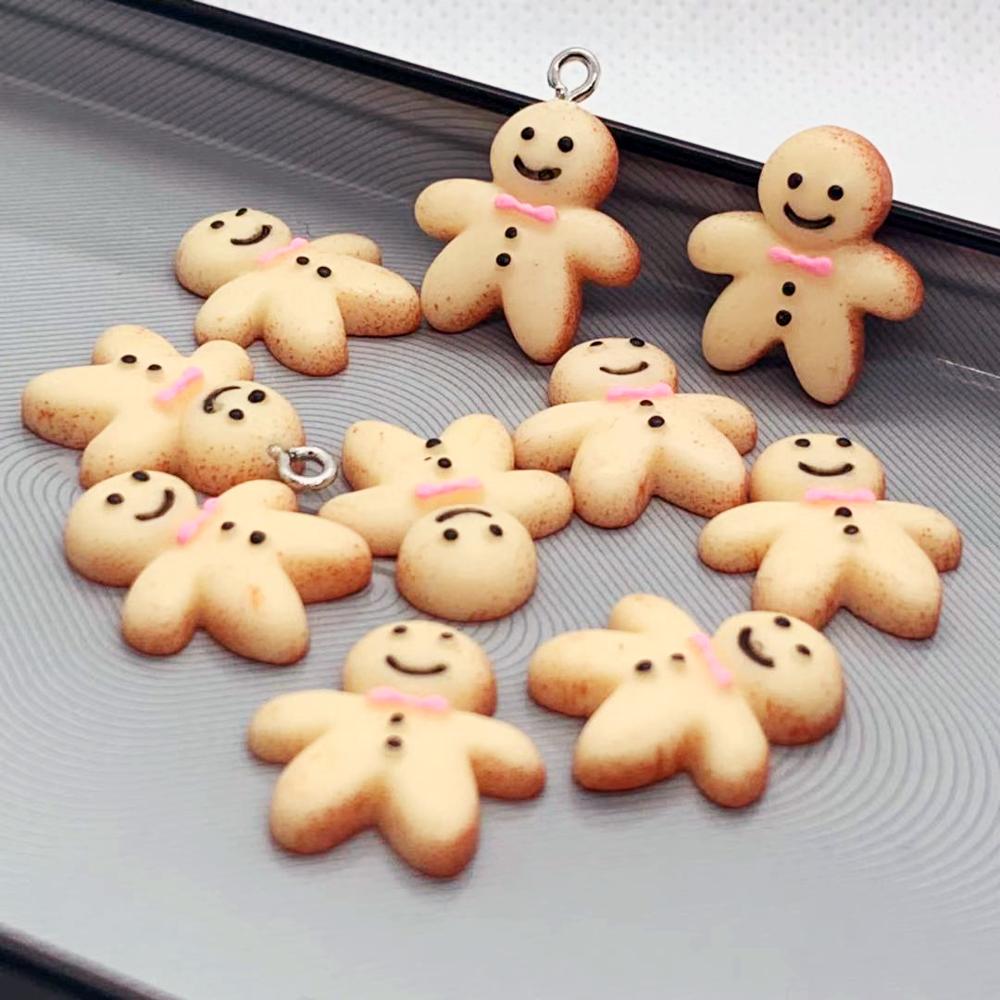 10pcs 17*19mm Lovely Resin Simulation Gingerbread Man Cookie Charms For DIY Flatback Cabochon Phone Case Keychain Accessories