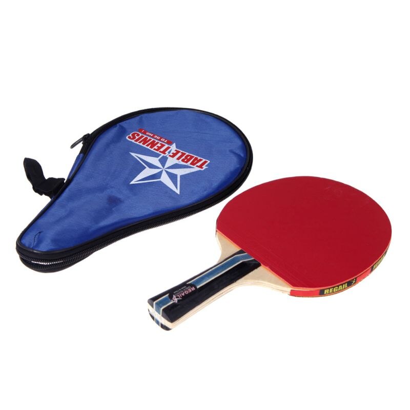 1 pc de mango largo estrecha la mano de raqueta de tenis de mesa de ping-pong paddle + waterdichte tas bolsa montado: Azul