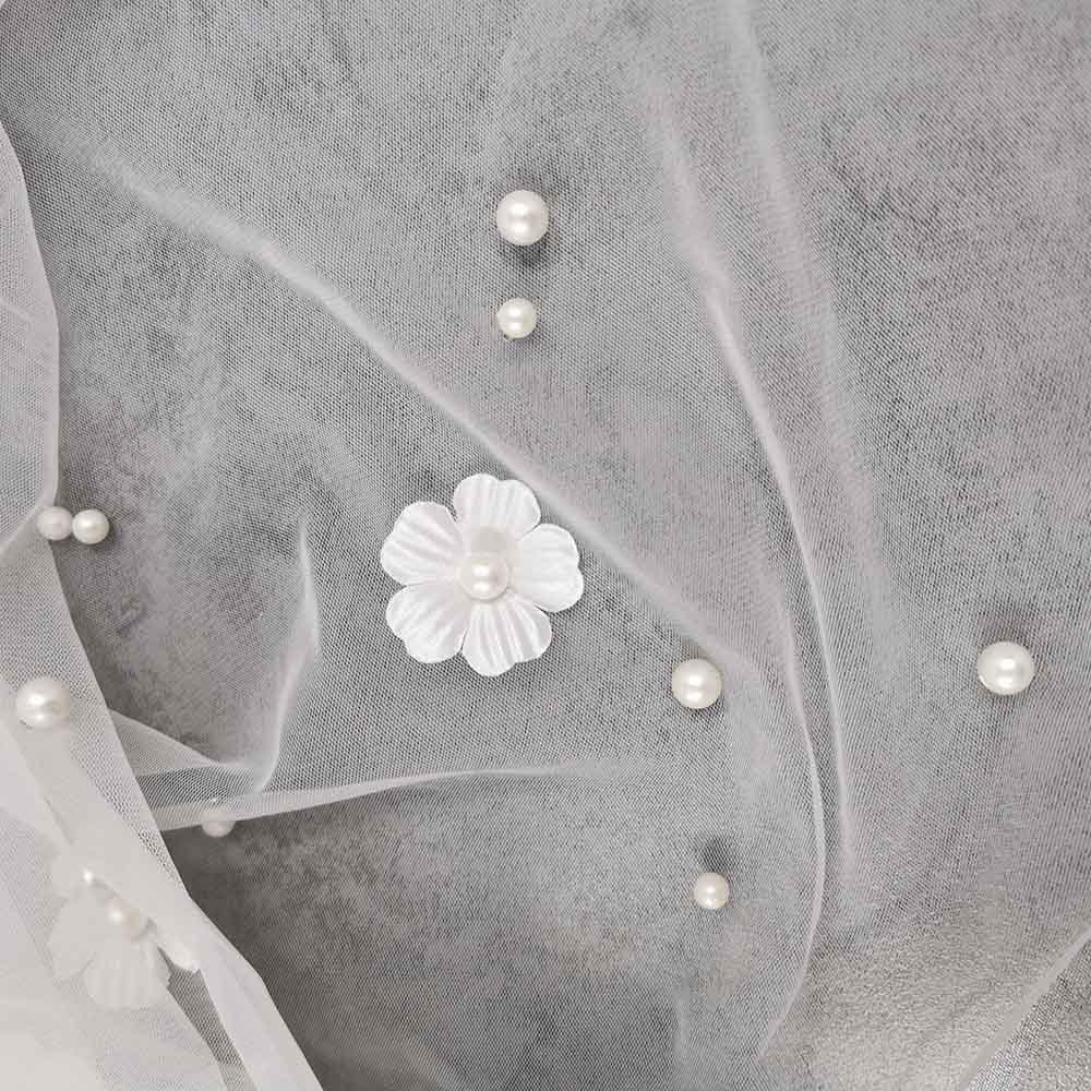 Neue Perlen Hochzeit Schleier mit Blumen SchöNe Perle Braut Schleier Metall Kamm Eine Schicht Braut Schleier Hochzeit Zubehör