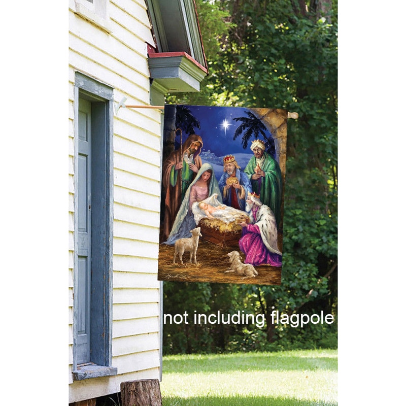 1pcs Garden Flag Nativity Religious Yard Flag Banner Outdoor Christmas Decoration Single Sided Printing Hanging Flag
