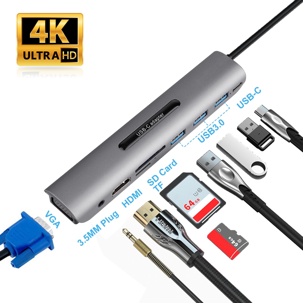 Usb Type C Hub Naar Hdmi RJ45 Lan Multi Usb 3.0 Pd Adapter Om 4K 30Hz USB-C Hub voor Macbook Pro Air Dock Usbc Type-C Hub Splitter