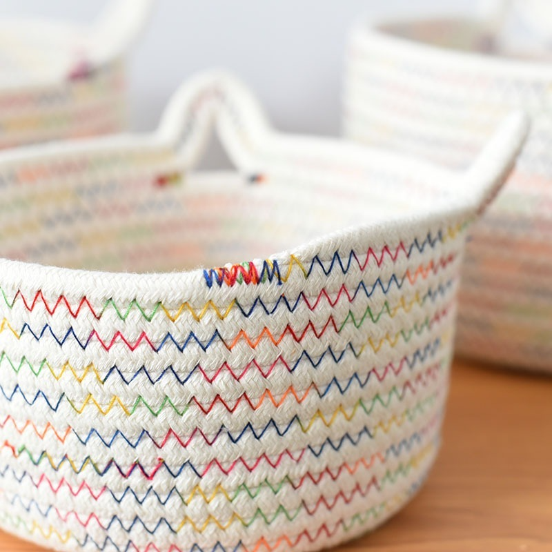 Box Fabric Office Storage Basket Decorative Accessories Cat Ear Desktop Hand-woven Cotton Rope Key Sundries Snack Basket