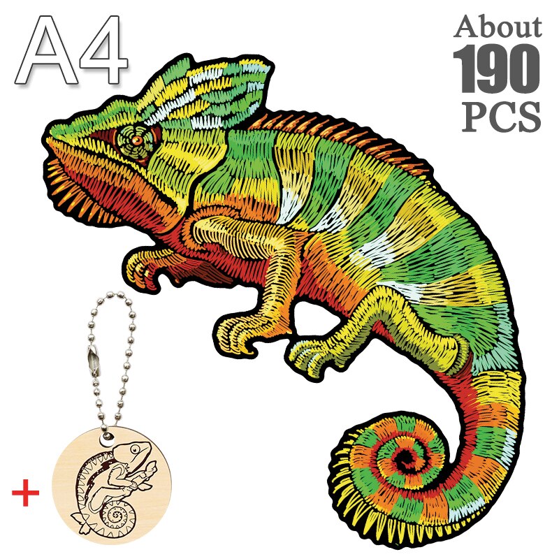 Unikalne drewniane Puzzle zwierząt tajemniczy kameleon Puzzle prezent interaktywne gry zabawki dla dorosłych dzieci edukacyjne wspaniały prezent: BSL-08-A4